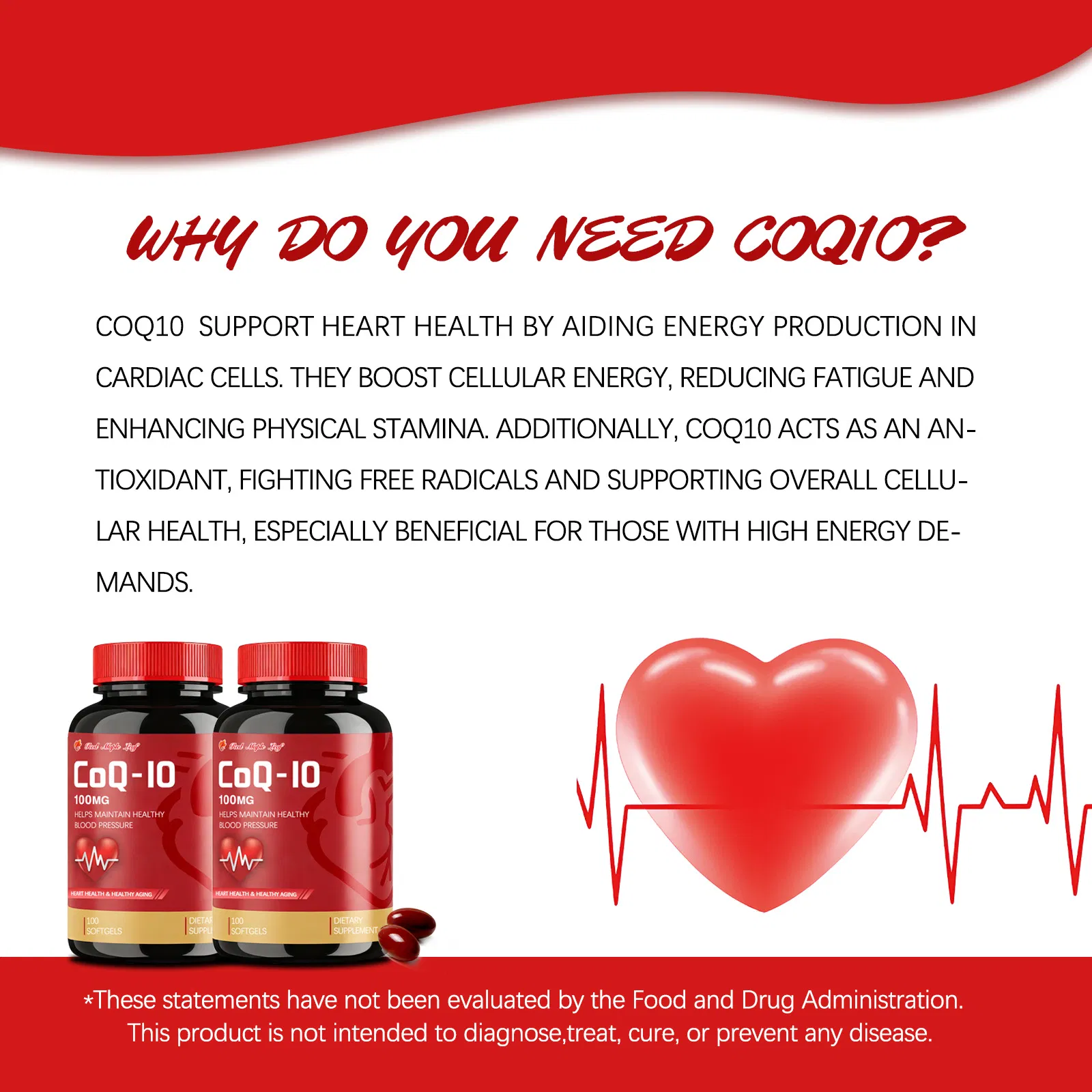 Cápsulas de Coenzima Coq10 Suplementos Herbais Softgel Personalizado OEM Cápsulas de Coenzima Q10