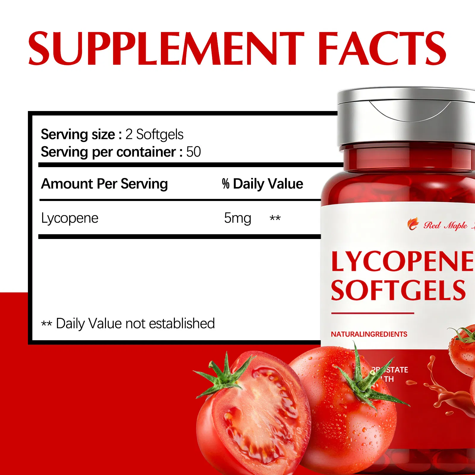 Softgels de licopeno, suplemento antioxidante natural para a saúde da próstata e do coração, sem OGM