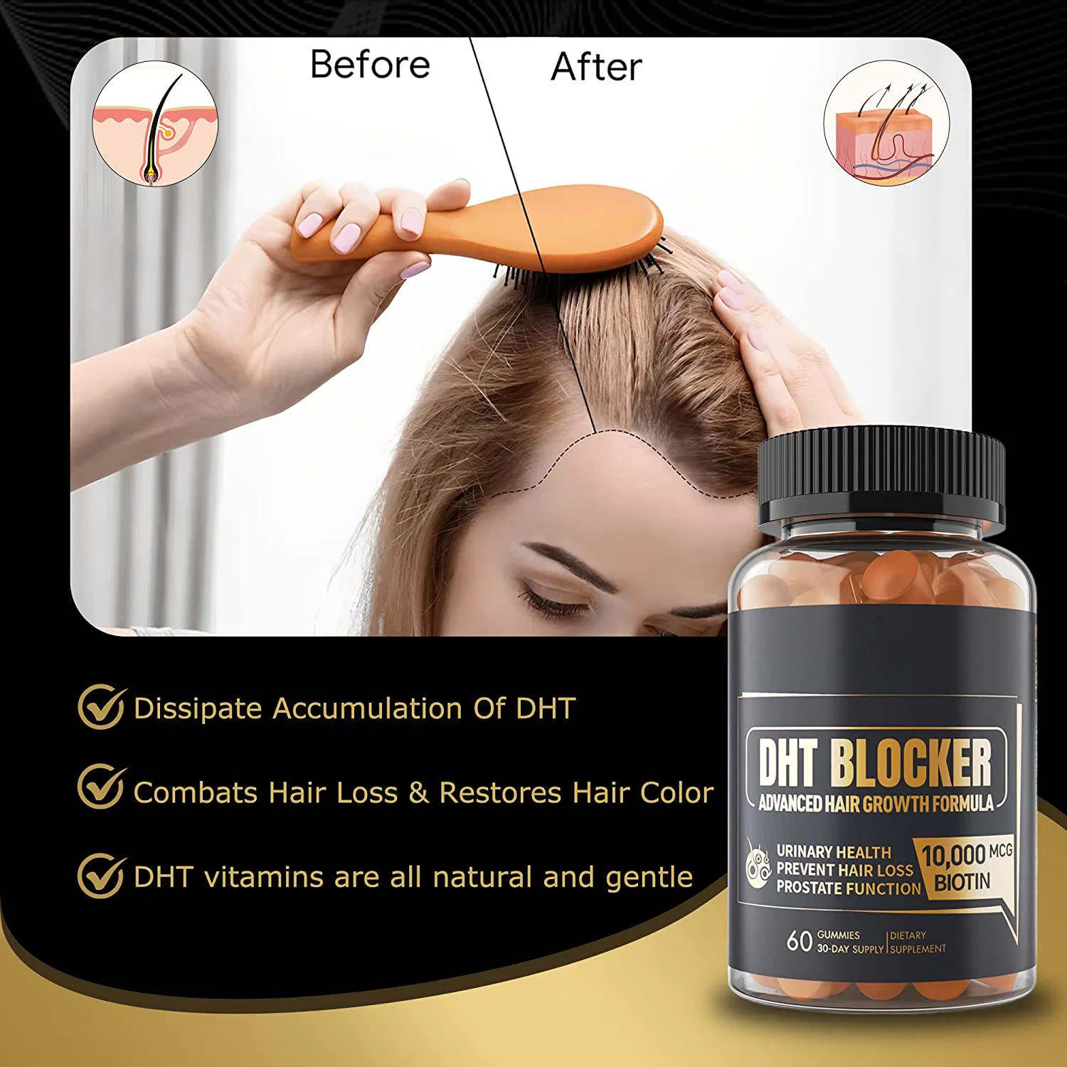 Suplemento de Saúde da Próstata para Prevenção de Cabelo com Palmetto, Bloqueador de DHT, Gomas de Doces, Suplementos Dietéticos