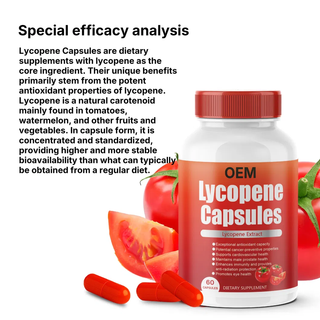 Personalize o Logo do Suplemento de Licopeno para Homens com Extrato Natural de Tomate para Suporte à Próstata, Pele e Antioxidantes em Cápsulas