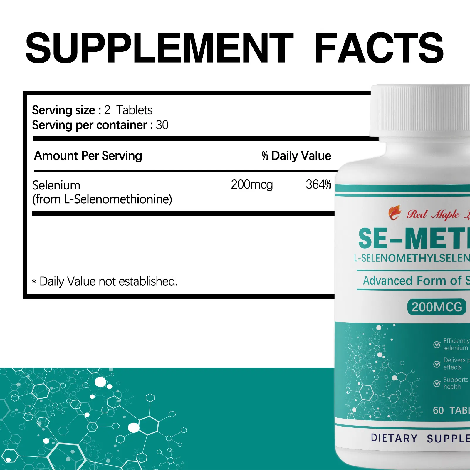 Suplemento de Selênio (L-Selenometionina) 200mcg - Suporte à Saúde da Tireóide e Cardiovascular