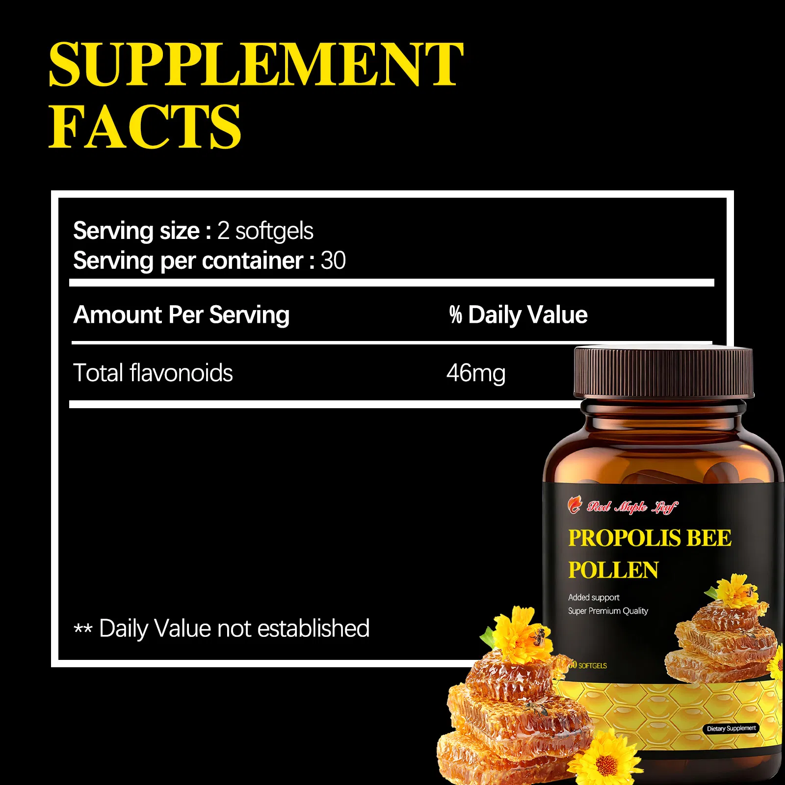 Softgels de Pólen de Abelha com Própolis, Suplemento Natural de Antioxidante para Suporte Imunológico