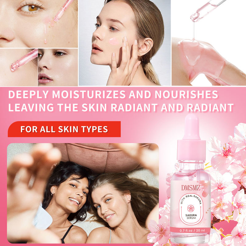 Uniformiza o tom de pele irregular, firma a pele, acalma a sensibilidade, repara a barreira cutânea danificada, sérum facial de sakura