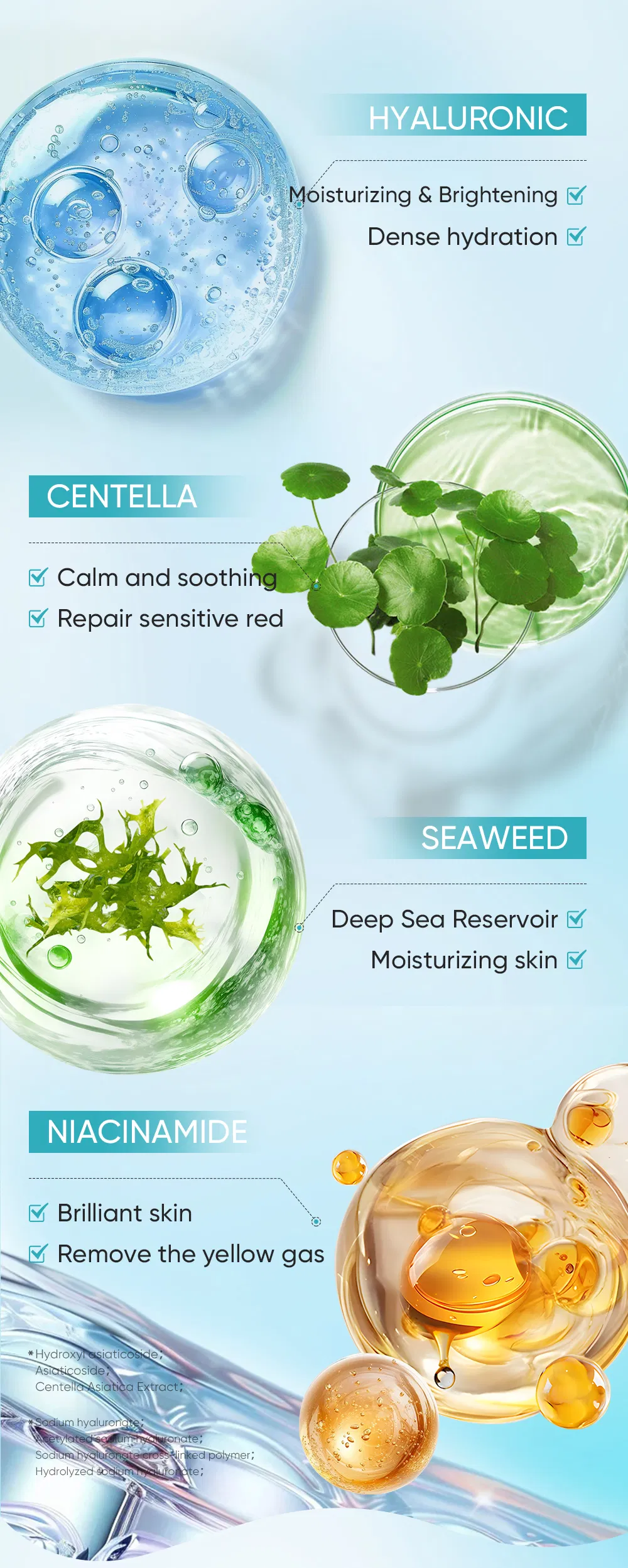 Acalma a pele irritada, repara a barreira, proporciona hidratação duradoura, ácido hialurônico, centella asiática, creme facial hidratante