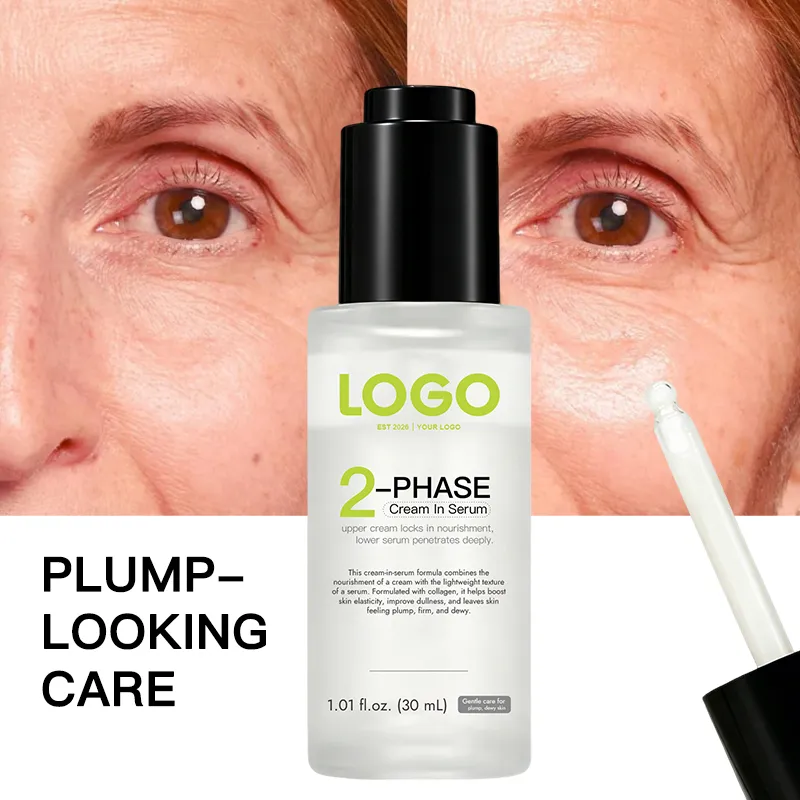 Linhas de Marca Própria Aumentam a Elasticidade da Pele Hidratar Preencher Firmar Aparência Jovem 58% Colágeno de Baixa Molecular 5% Botânico 2 Creme Sérum em Fase