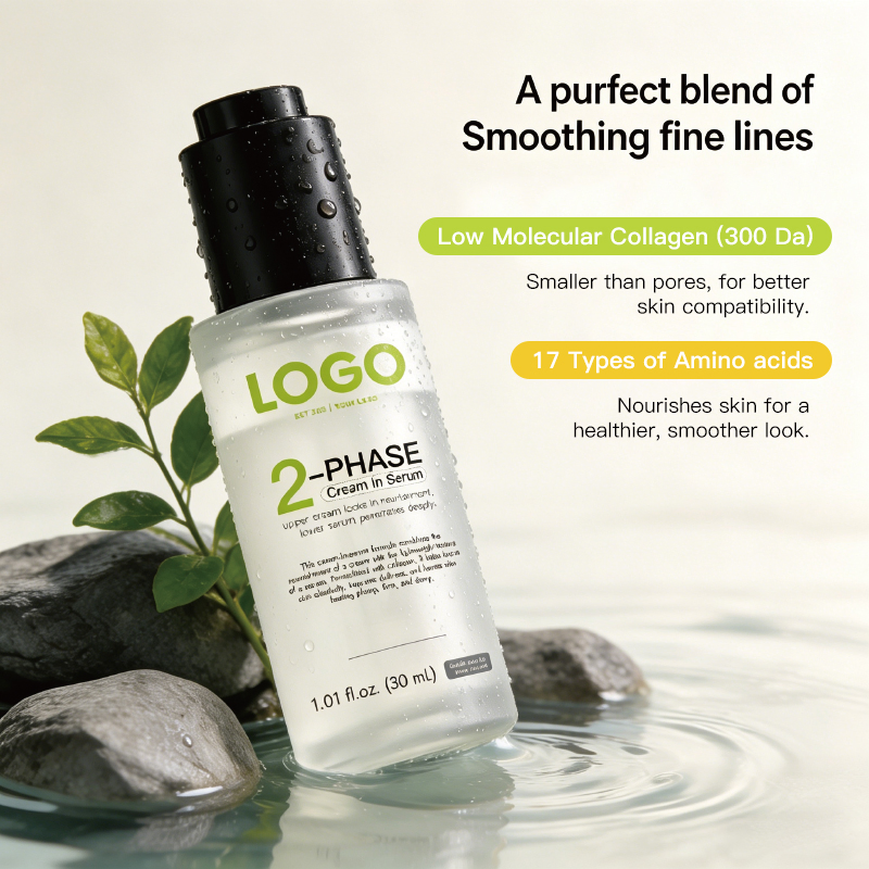 OEM Suave Linhas Finas Aumenta Elasticidade Hidrata Preenche Firme Brilhante 58% Colágeno de Baixa Molecular 5 Extrato Botânico 2 Creme Sérum em Fase