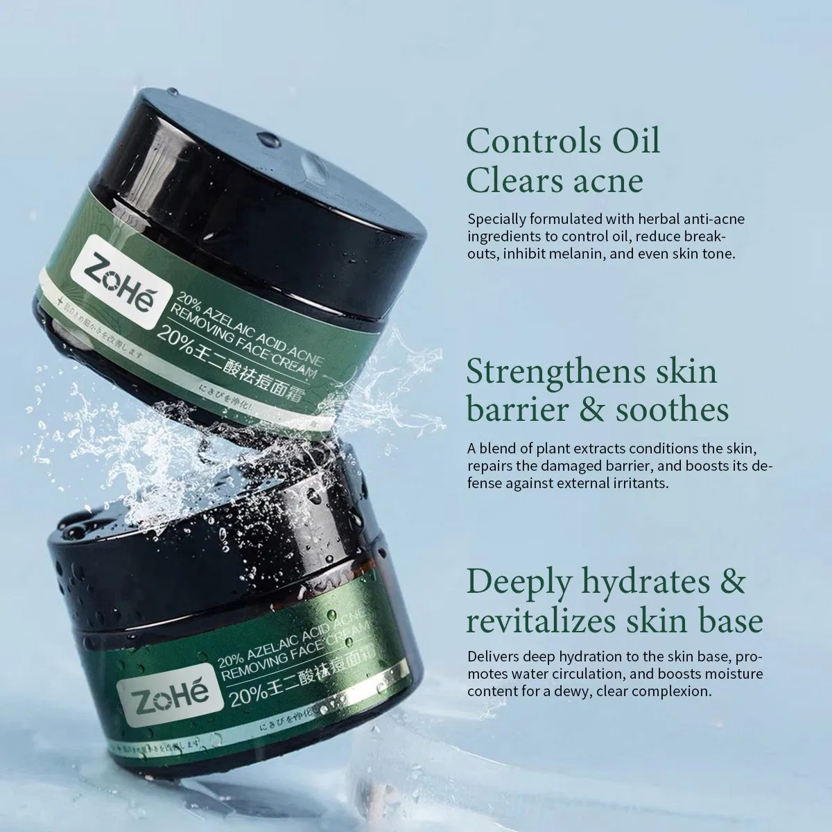 Creme Reparador Herbal para Acne com Ácido Azelaico para Pele Oleosa e Propensa a Acne Específico 20%