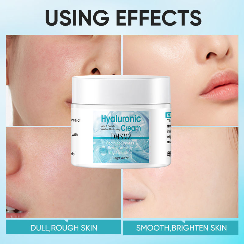 Acalma a pele irritada, repara a barreira, proporciona hidratação duradoura, ácido hialurônico, centella asiática, creme facial hidratante