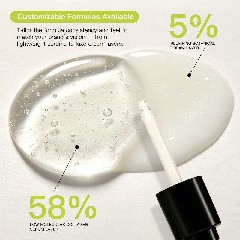 Linhas de Marca Própria Aumentam a Elasticidade da Pele Hidratar Preencher Firmar Aparência Jovem 58% Colágeno de Baixa Molecular 5% Botânico 2 Creme Sérum em Fase