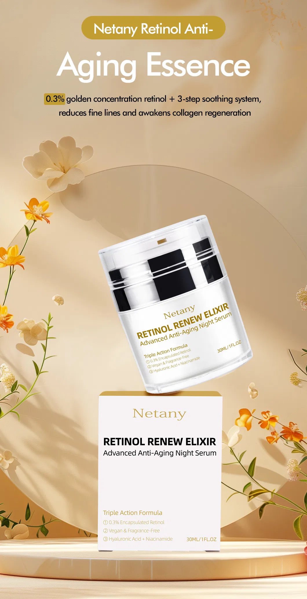 Sérum de Reparação com Retinol Creme Facial Noturno Antienvelhecimento