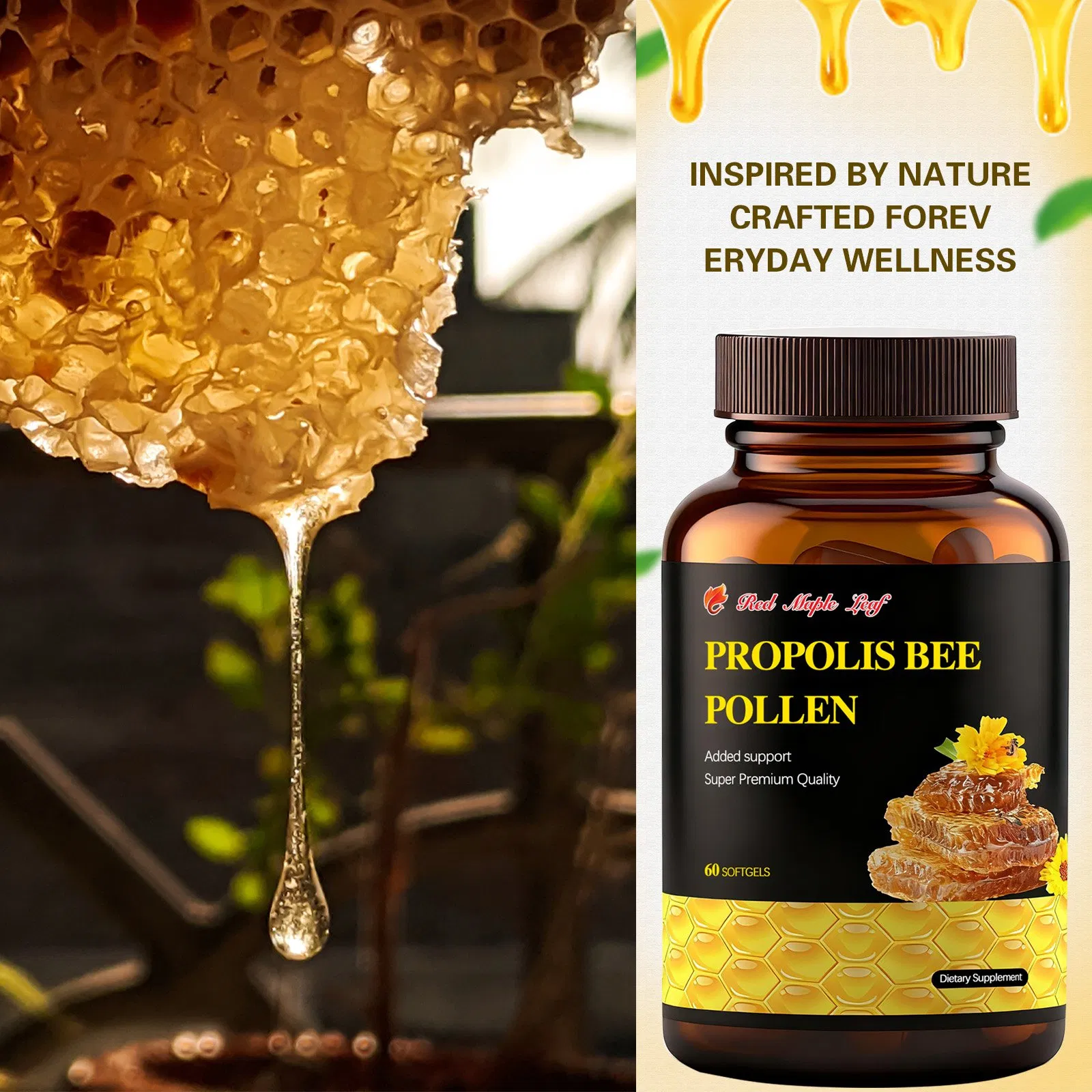 Softgels de Pólen de Abelha com Própolis, Suplemento Natural de Antioxidante para Suporte Imunológico