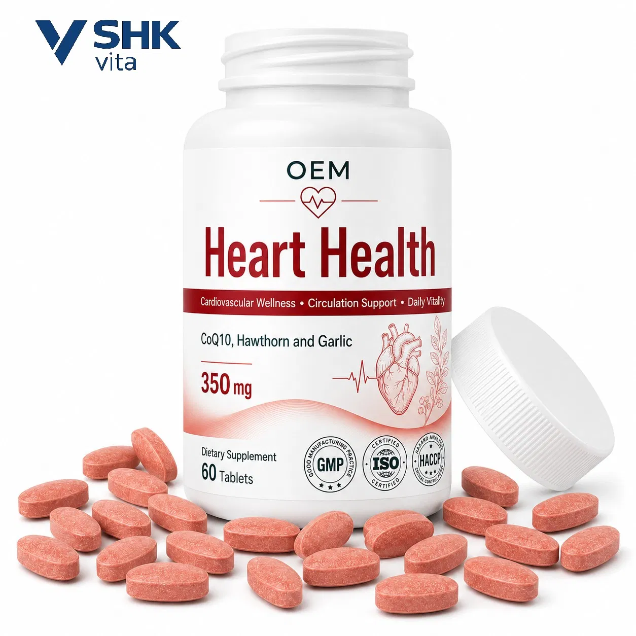 Tabletes de Saúde do Coração OEM Coq10 Magnésio Espinheiro Suplemento de Suporte Cardiovascular Fornecimento em Lote