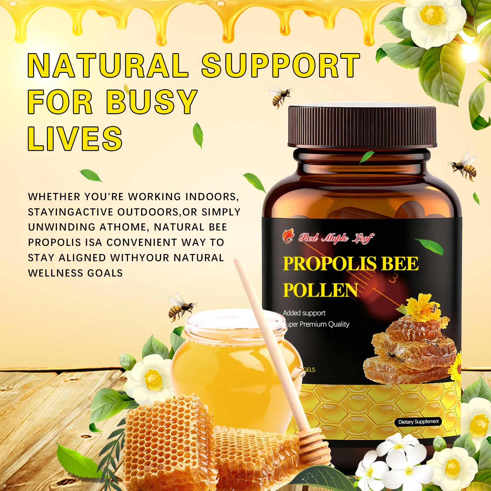 Softgels de Pólen de Abelha com Própolis, Suplemento Natural de Antioxidante para Suporte Imunológico