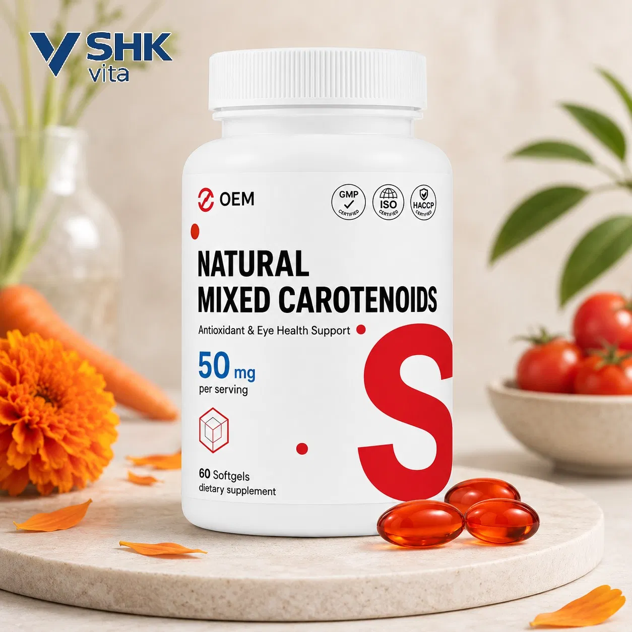 Suplemento Antioxidante de Softgels de Carotenoides Mistos Naturais OEM Beta Carotenoide Luteína Licopeno Fornecimento em Grande Escala