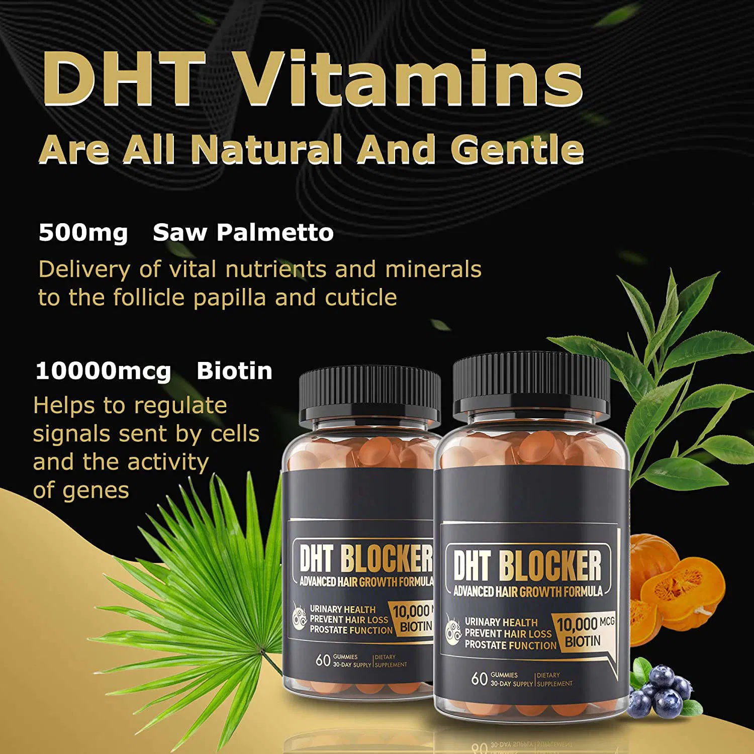 Suplemento de Saúde da Próstata para Prevenção de Cabelo com Palmetto, Bloqueador de DHT, Gomas de Doces, Suplementos Dietéticos