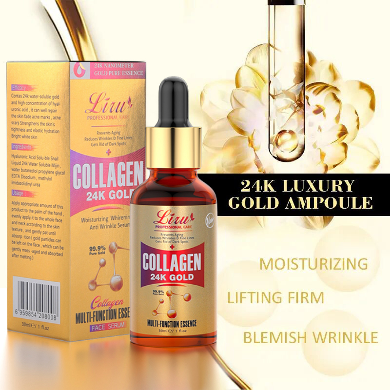 Essência Iluminadora de Ácido Hialurônico para Cuidados com a Pele de Marca Própria 24K Sérum Facial de Colágeno Dourado