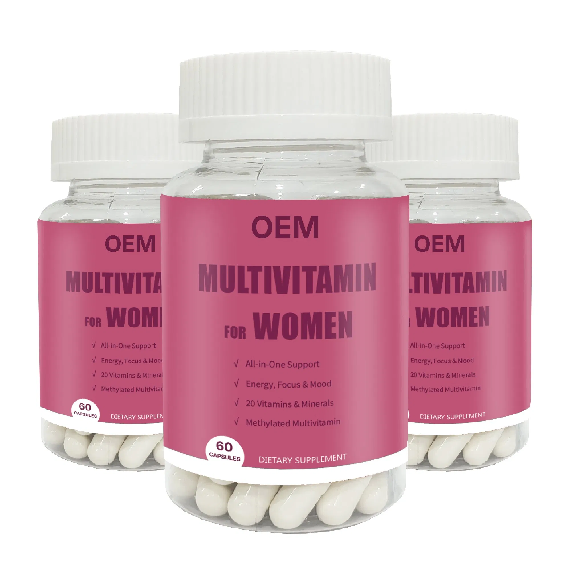 Cápsulas de Multivitamínico OEM Suporte ao Sistema Imunológico Sustenta Energia com Vitamina B12,, D, C, Zinco, Magnésio