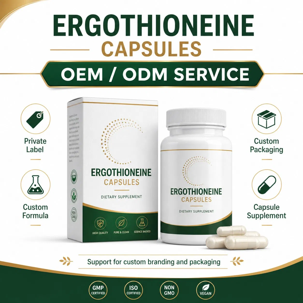 Cápsulas de Ergotioneína Suplemento para Envelhecimento Saudável com Suporte Antioxidante Natural