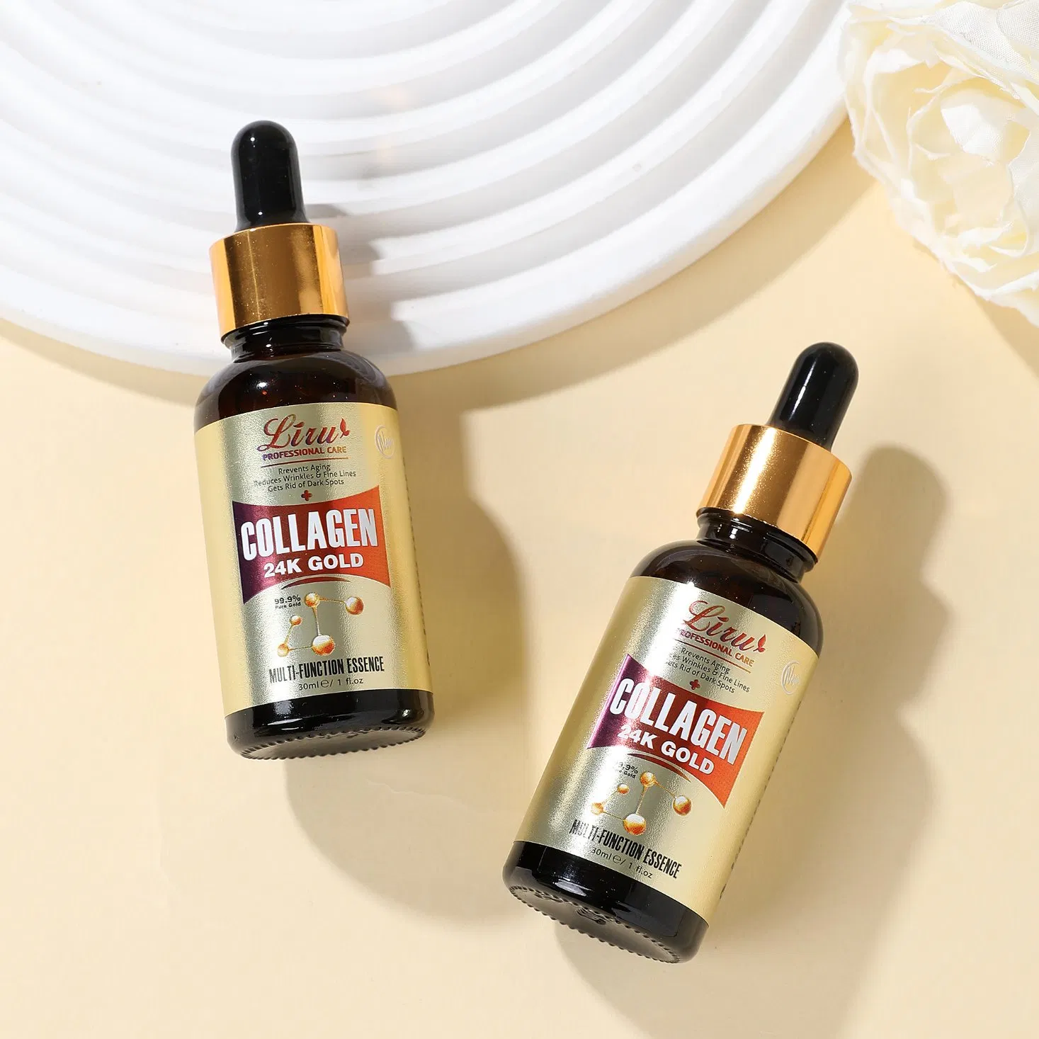 Essência Iluminadora de Ácido Hialurônico para Cuidados com a Pele de Marca Própria 24K Sérum Facial de Colágeno Dourado