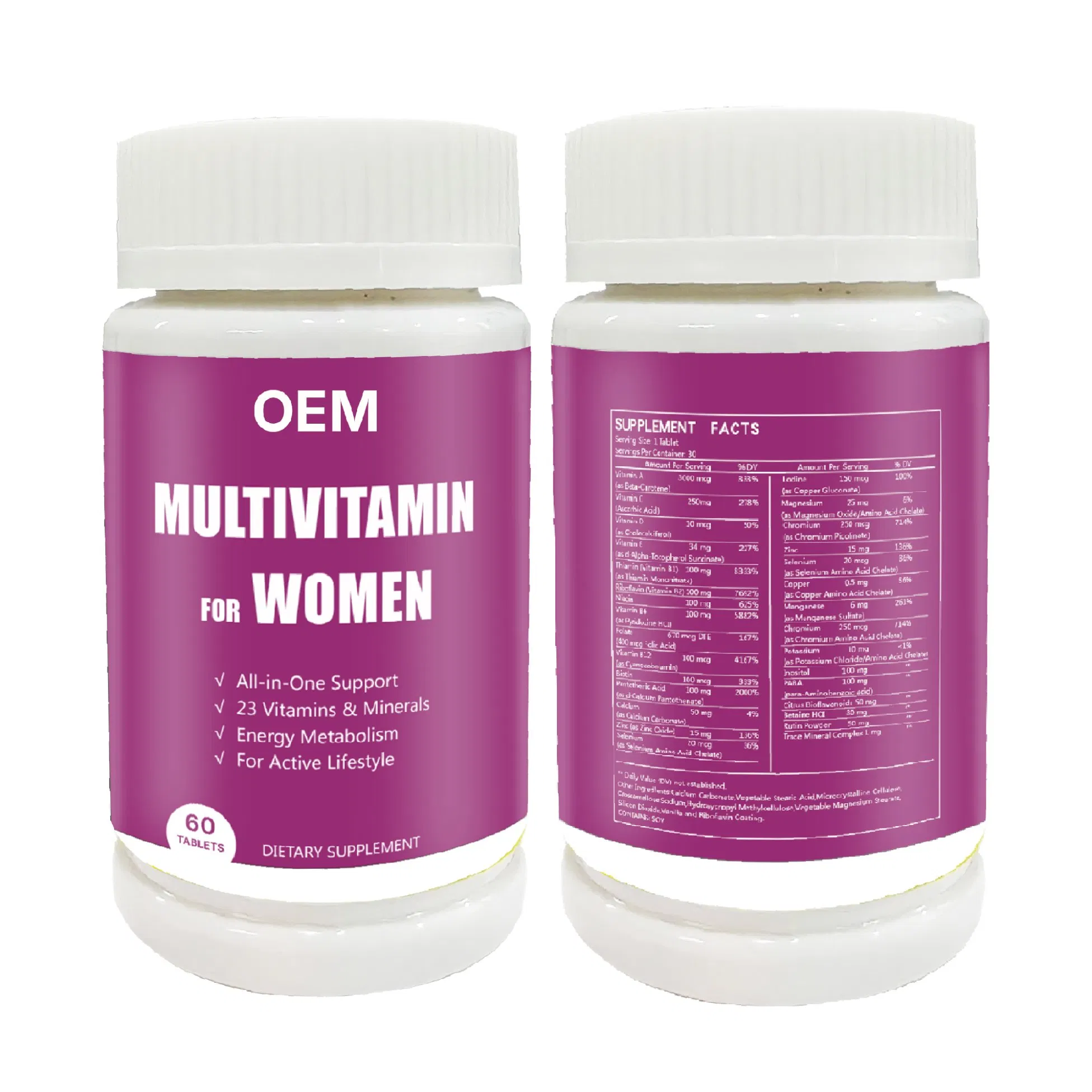 Cápsulas de Multivitamínico OEM Suporte ao Sistema Imunológico Sustenta Energia com Vitamina B12,, D, C, Zinco, Magnésio