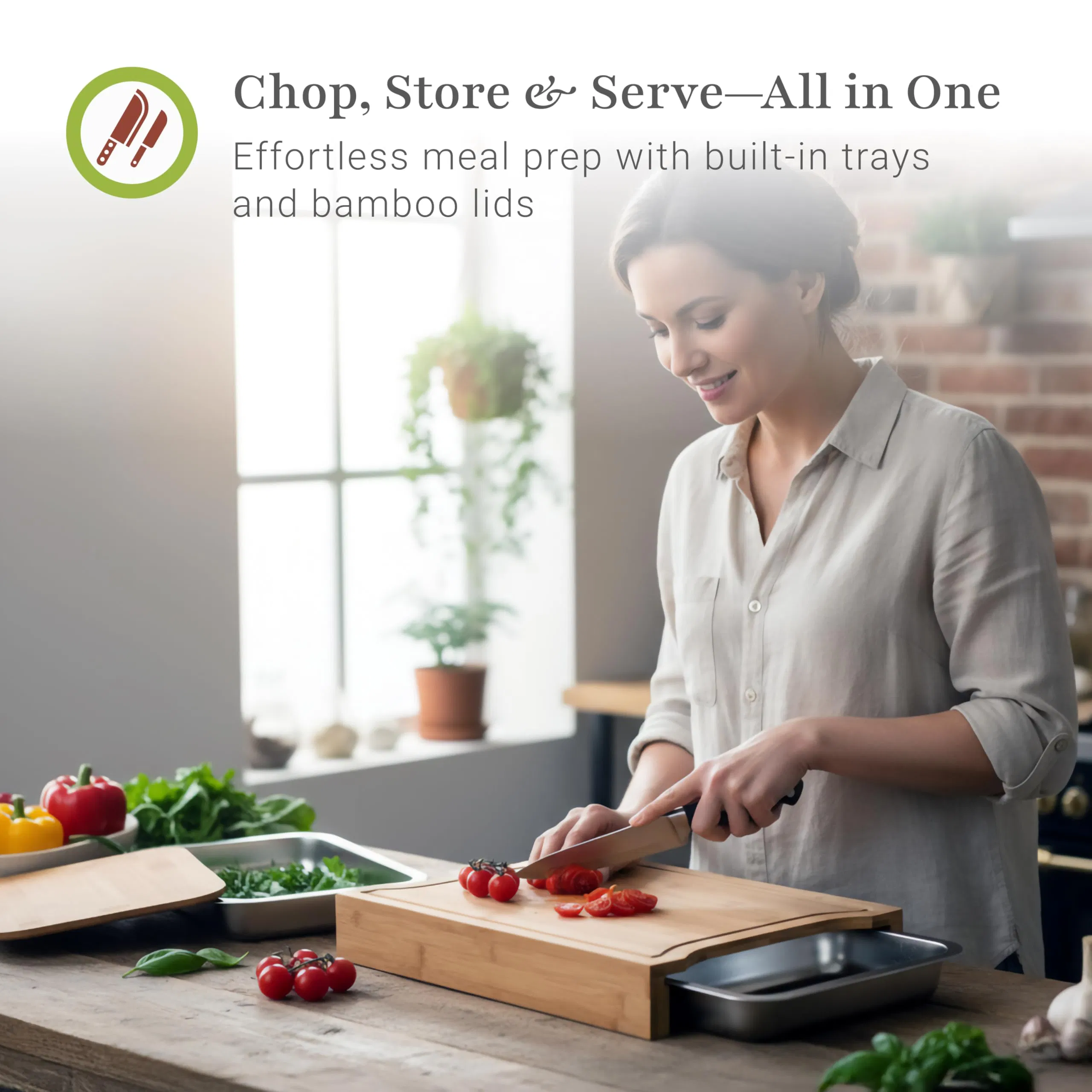 Eco-Friendly Bamboo Cutting Board with Integrated Drawer Tray Design