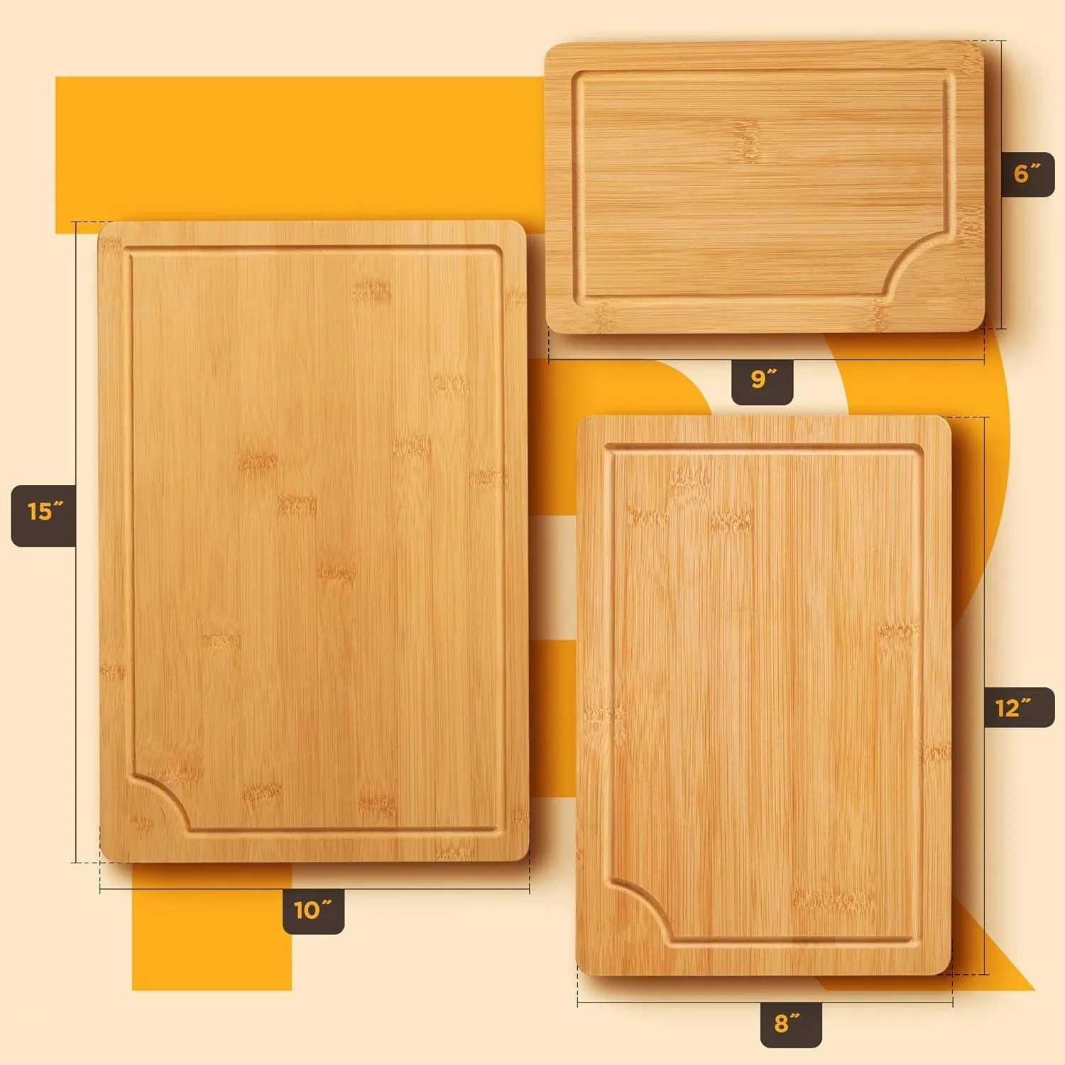 Bamboo Cutting Boards for Kitchen with Wooden Spoons for Cooking