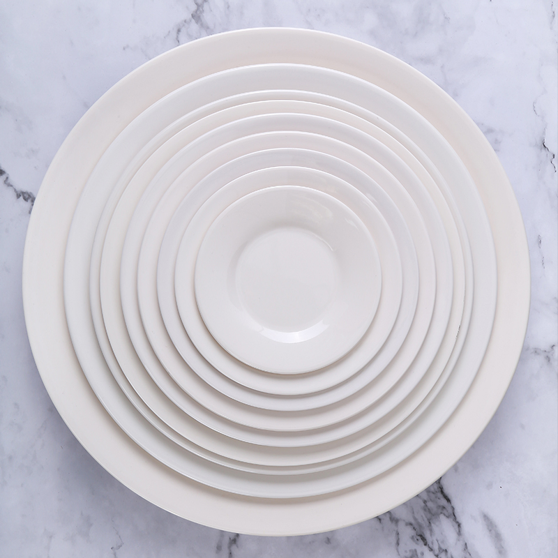 Solid Melamine Plate Set White Color Restaurant Round Plate 100% Melamine