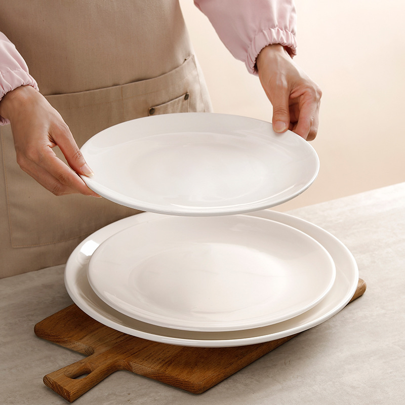 Hot-Selling Eco-Friendly Healthy Lead&Cadmium Free 6"7"8"9"10"10.5"11"12"14"Dinner Flat Meat Plate White Porcelainware Hotelware Ceramic Kitchenware Tableware