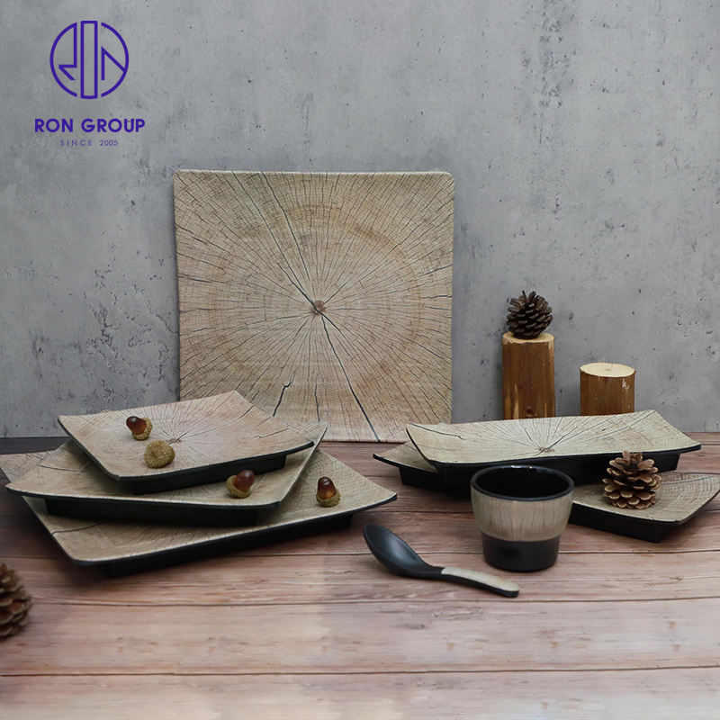 Hot Selling Retro Japanese Melamine Plate Rectangular Sushi Flat Plate