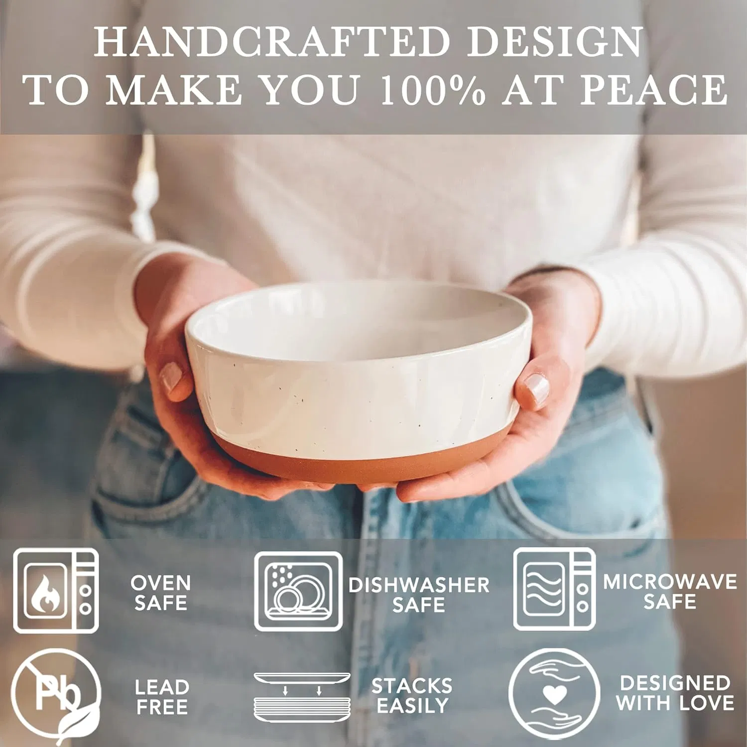 Ceramic Flat Bowls Set of 4-25 Oz- for Soup Salad, Rice Cereal, Breakfast Dinner Serving Oatmeal etc - Microwave Dishwasher and Oven Safe Porcelain Bowl