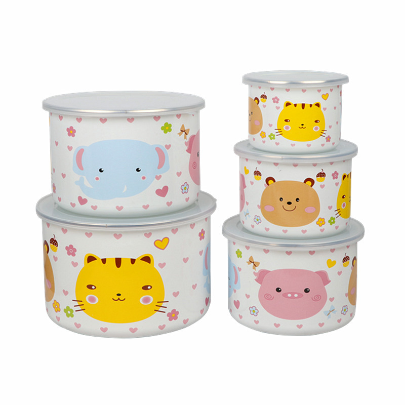 Wholesale Porcelain Enamel Bowl Multipurpose Tableware Enamel Mixing Bowl Food Stortage Bowl with PP Lid