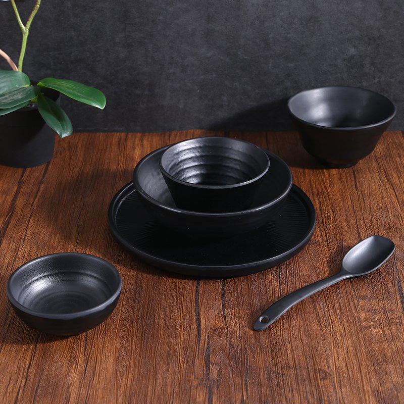 Sleek Black Matte Melamine Dinnerware Set for Contemporary Plate