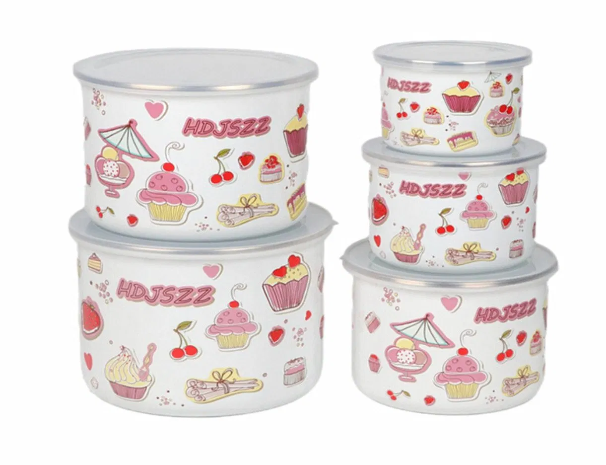 Wholesale Porcelain Enamel Bowl Multipurpose Tableware Enamel Mixing Bowl Food Stortage Bowl with PP Lid