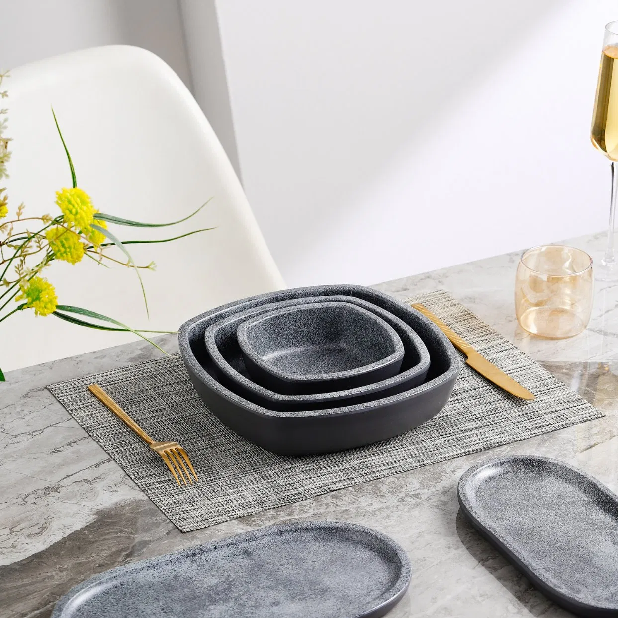 Luxury Hotel Melamine Round Plate Melamine Dinner Plate Natural Stone Design Plate Round Dish