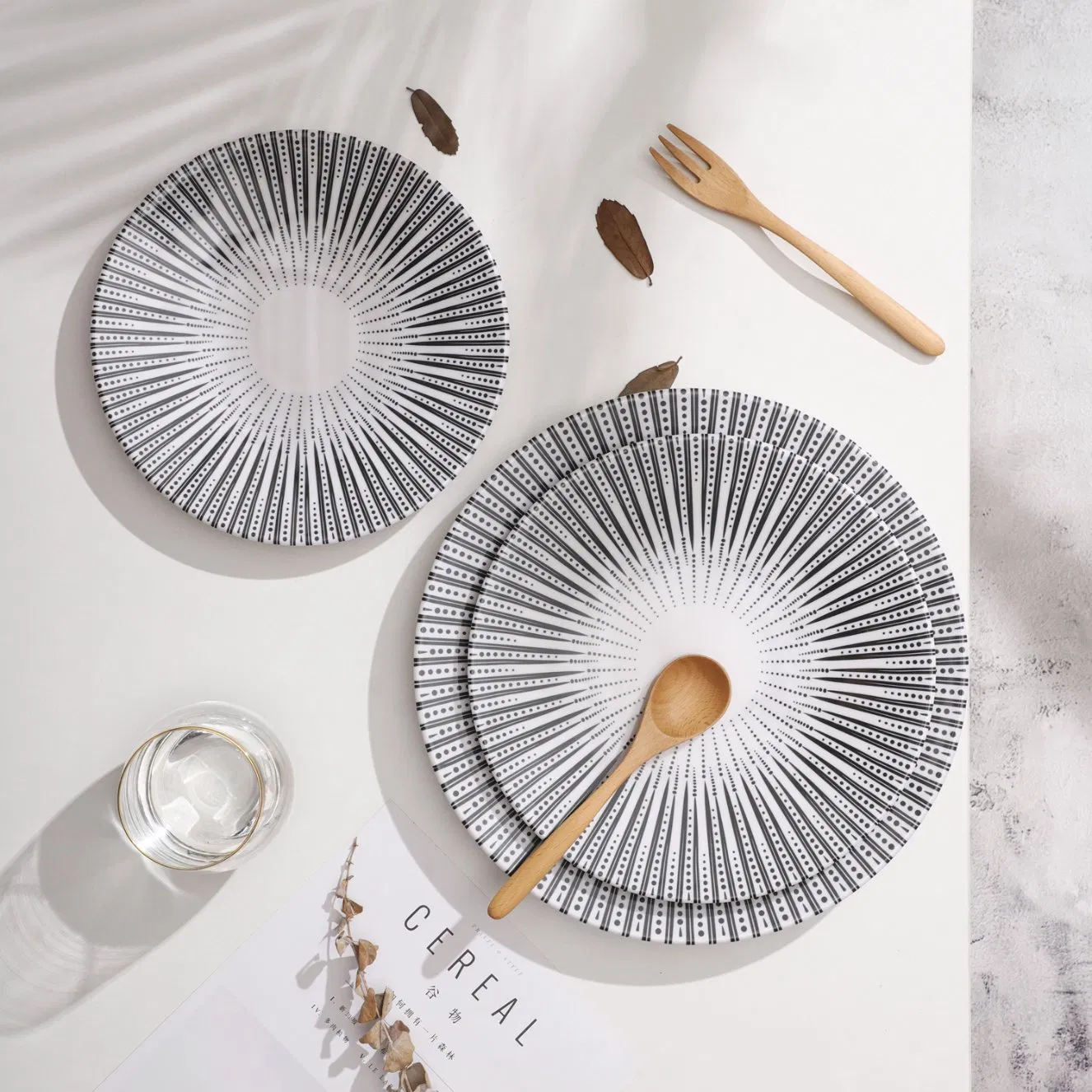 Simple Modern Style Classic Melamine Dinnerware Set with Black Lines and Solid Color Melamine Plate