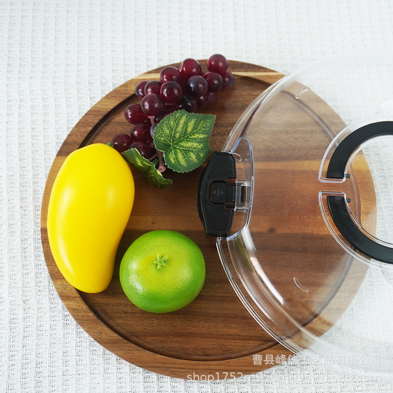 Single Compartment Bamboo Serving Tray Kitchen Cutting Board Round Charcuterie Board with Plastic Clear Locking Lid