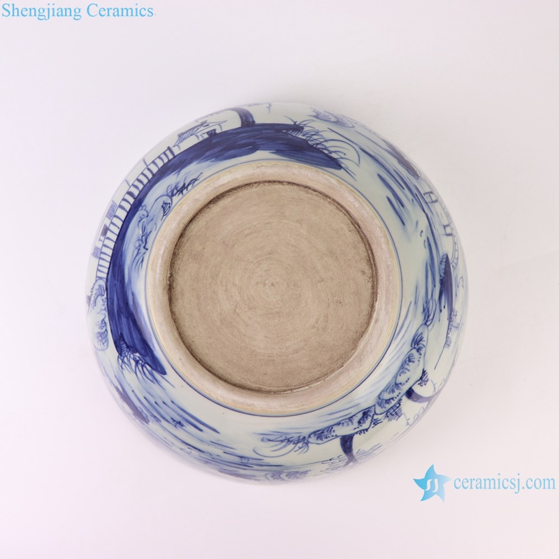 Jingdezhen Handpainted Chinese Landscape Pattern Ceramic Planter Flower Pots Blue and White Porcelain Bowl
