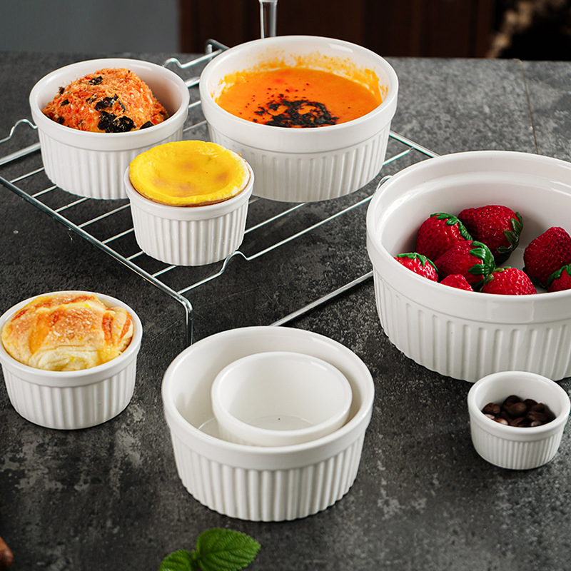 White Porcelain Creme Brulee Souffle Ramekins Bowl Ez28486