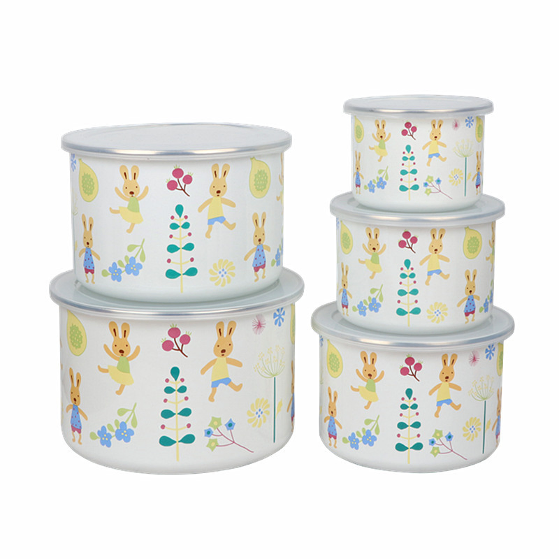 Wholesale Porcelain Enamel Bowl Multipurpose Tableware Enamel Mixing Bowl Food Stortage Bowl with PP Lid