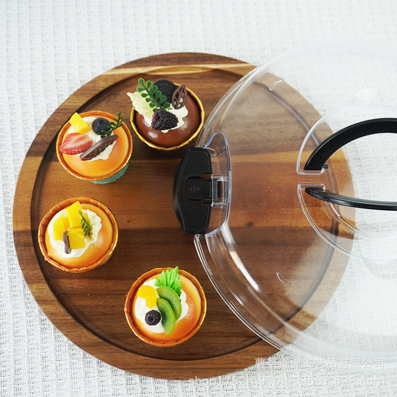 Single Compartment Bamboo Serving Tray Kitchen Cutting Board Round Charcuterie Board with Plastic Clear Locking Lid