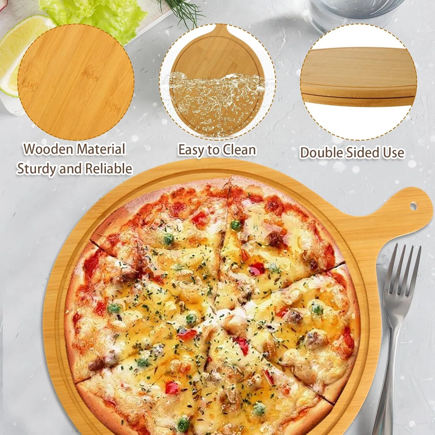 5 PCS Round Wooden Cutting Board Bamboo Serving Board with Handle for Pizza Bread Cheese Charcuterie Fruit Vegetables