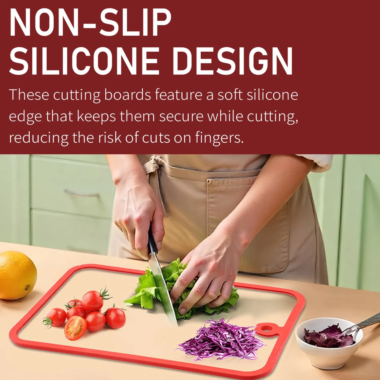 Tempered Glass Cutting Board with Non-Slip Silicone Edge, Antibacterial Easy Clean Kitchen Chopping Board