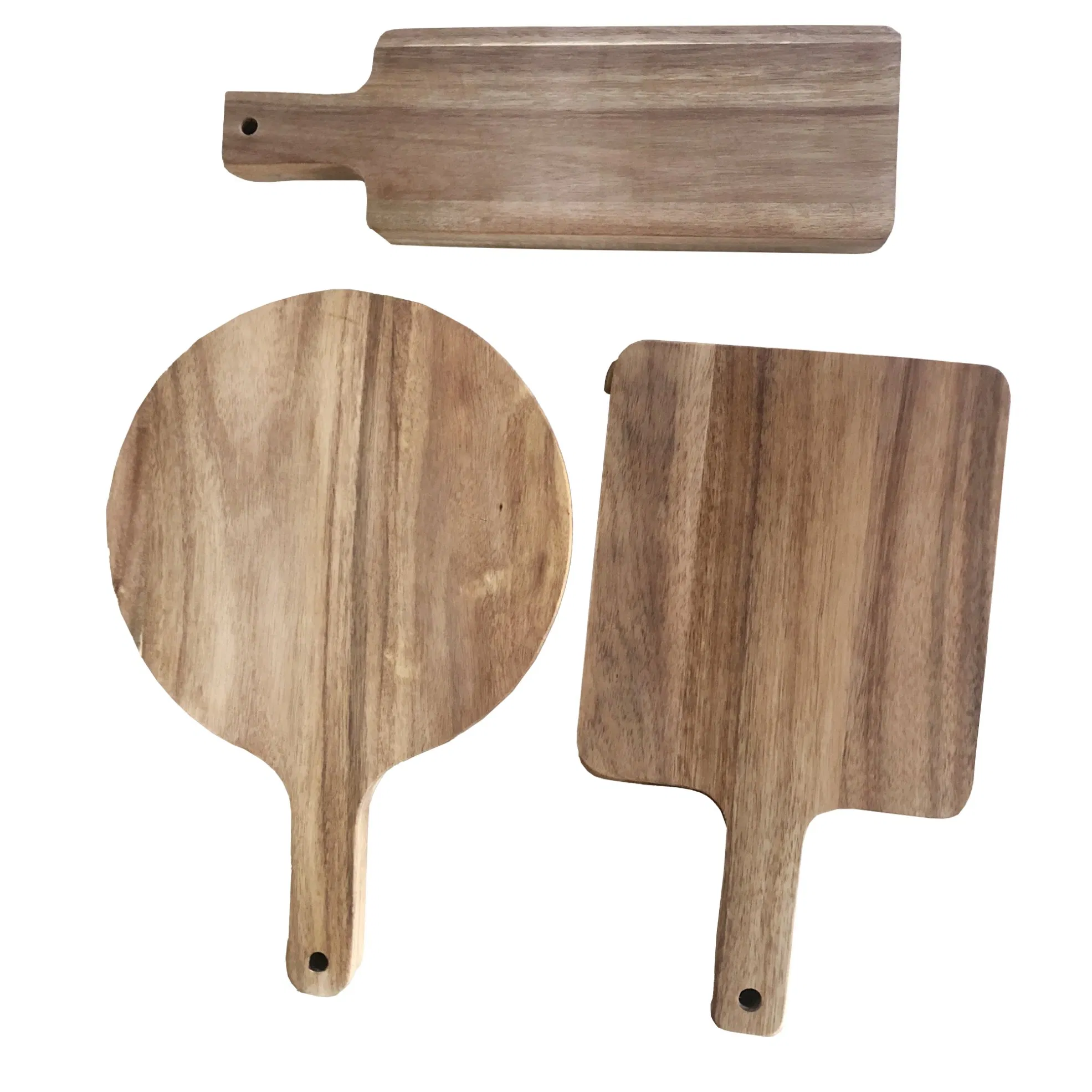 Acacia Large Round Pizza Wooden Cutting Board Block with Handle
