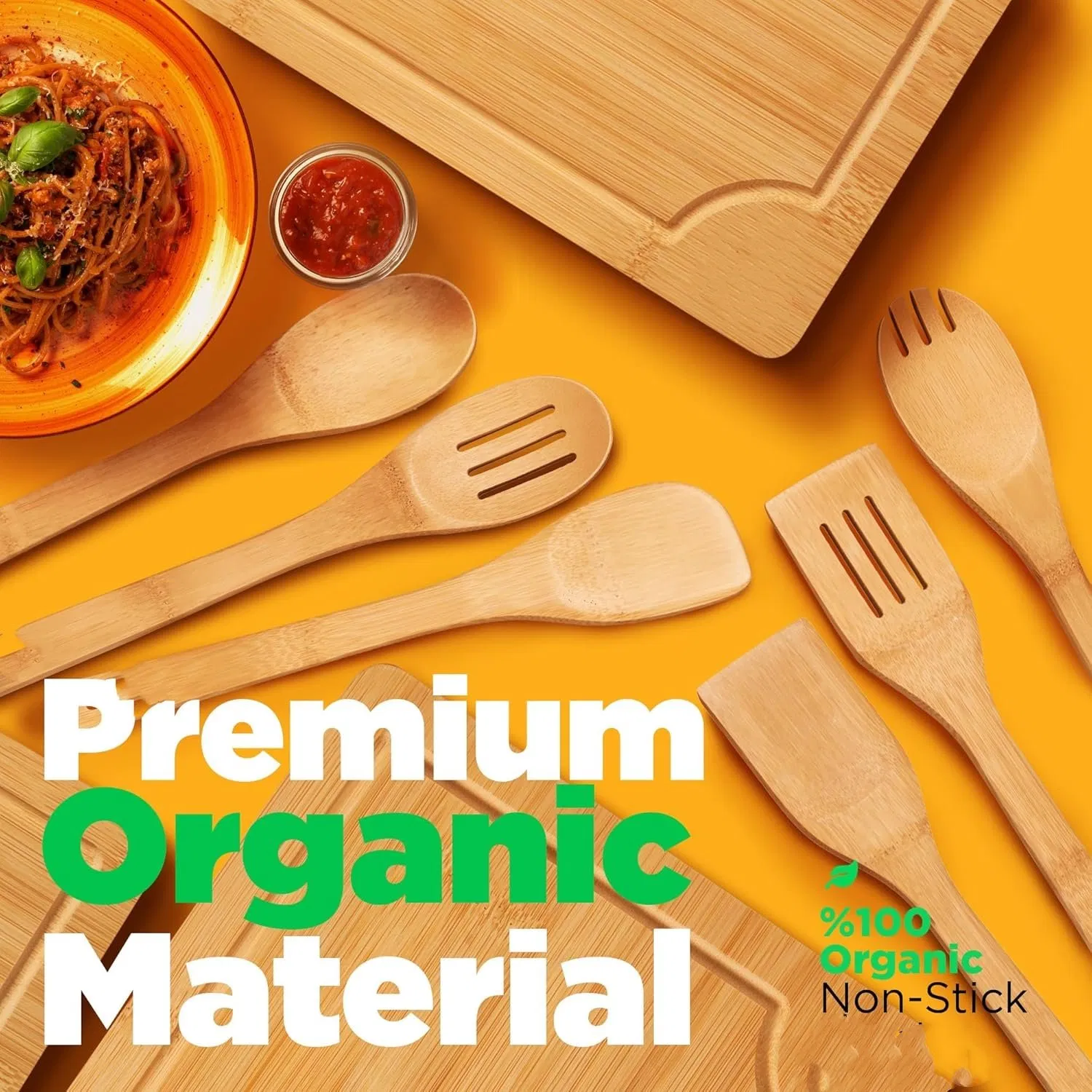 Bamboo Cutting Boards for Kitchen with Wooden Spoons for Cooking