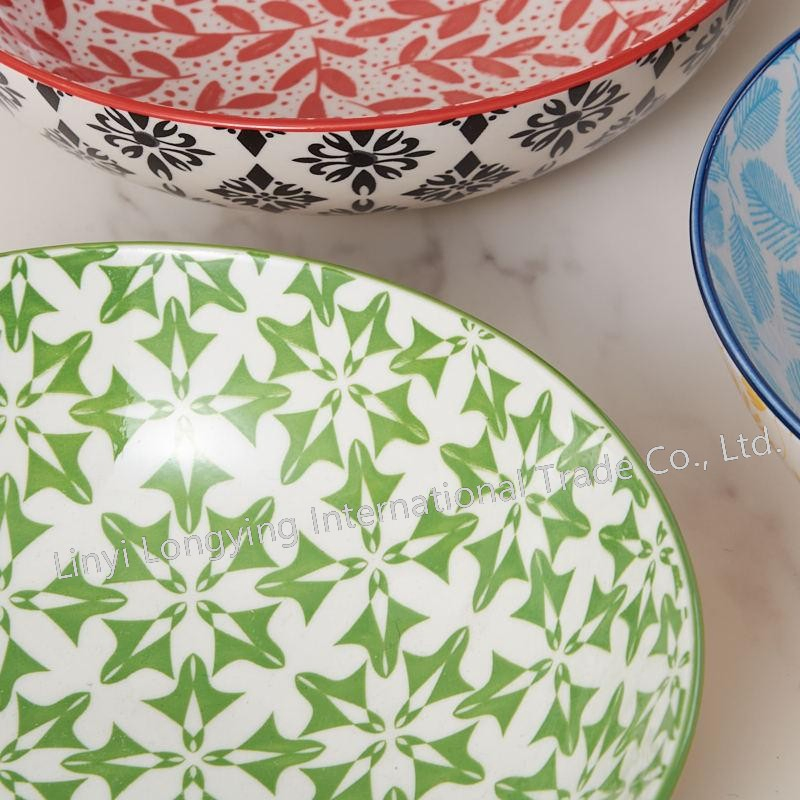 Eco-Friendly Healthy 8"Soup Bowl Two Side Pad Printing Decal Porcelain Ceramic Tableware