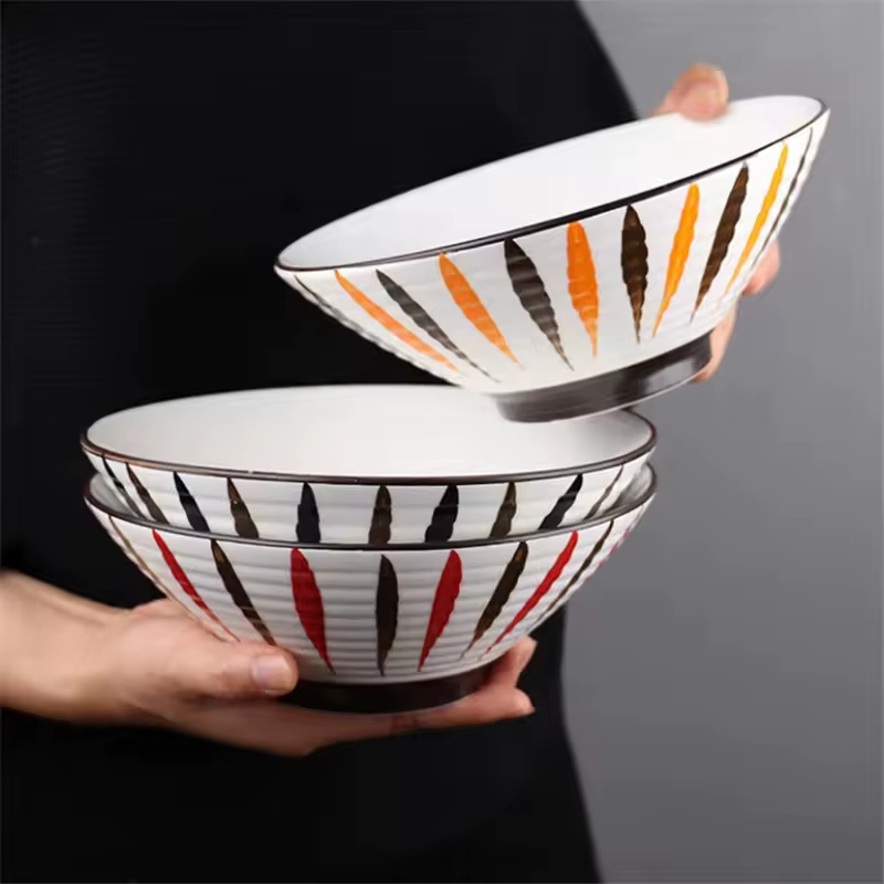 Underglaze Hand Paint Porcelain Salad Deep Ramen Bowl Eco Friendly Products 2025 Japanese Style Ceramic Rice Bowl Set