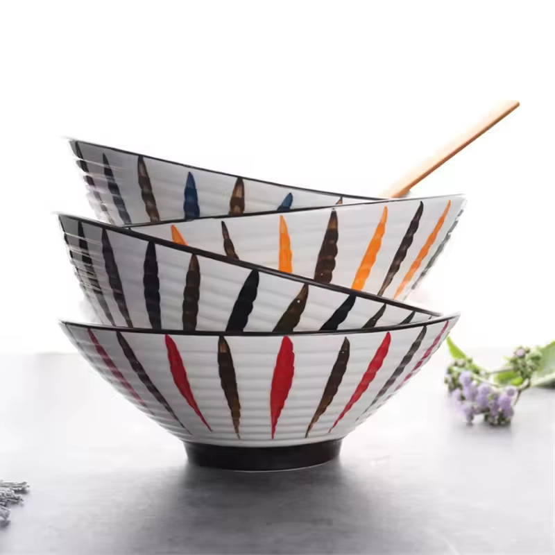 Underglaze Hand Paint Porcelain Salad Deep Ramen Bowl Eco Friendly Products 2025 Japanese Style Ceramic Rice Bowl Set