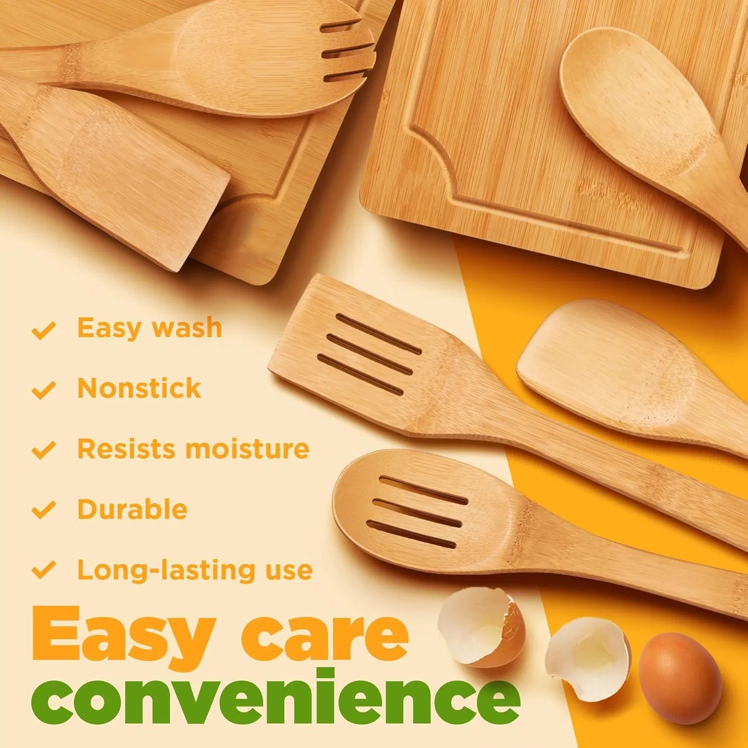 Bamboo Cutting Boards for Kitchen with Wooden Spoons for Cooking