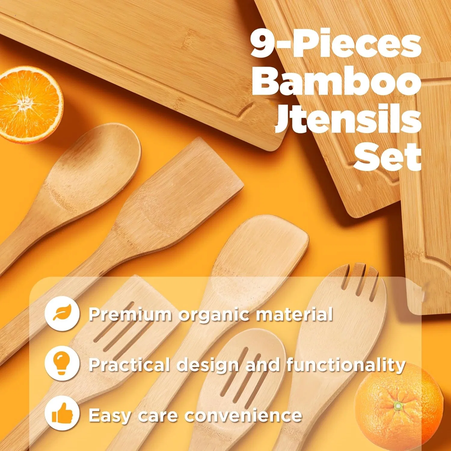 Bamboo Cutting Boards for Kitchen with Wooden Spoons for Cooking