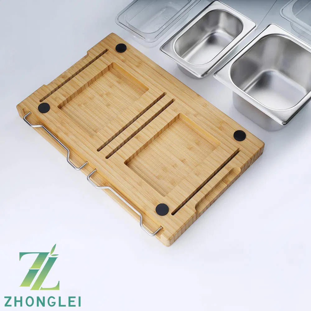 Kitchen Bamboo Cutting Board with Containers and Tableware